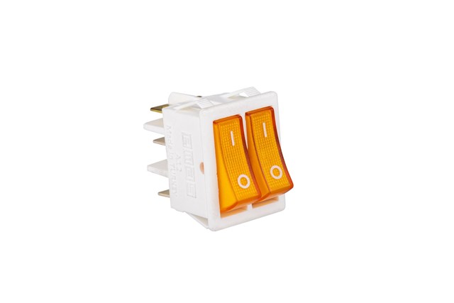 30*22mm Beyaz Gövde 1NO+1NO Işıklı Terminalli (0-I) Baskılı Sarı A12 Serisi Anahtar